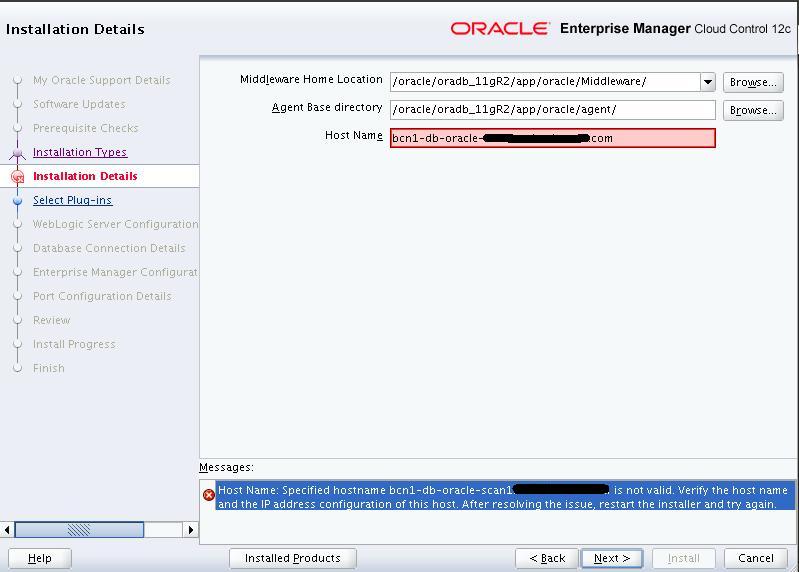 Error Installing oracle cloud control 12c on RAC database — oracle-mosc