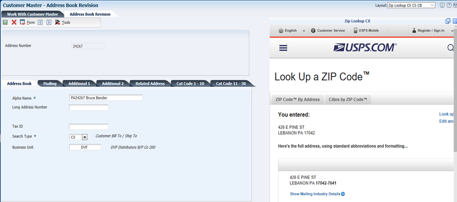 CafeOne - using link USPS Zip Code Lookup — oracle-mosc
