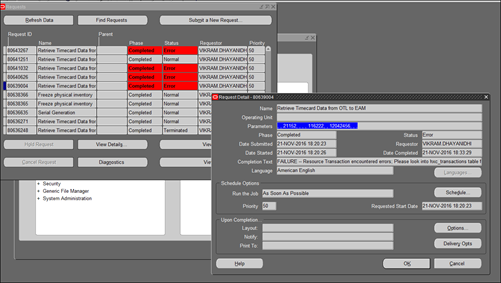 Time entered in OTL is not getting transferred to EAM Work order ...