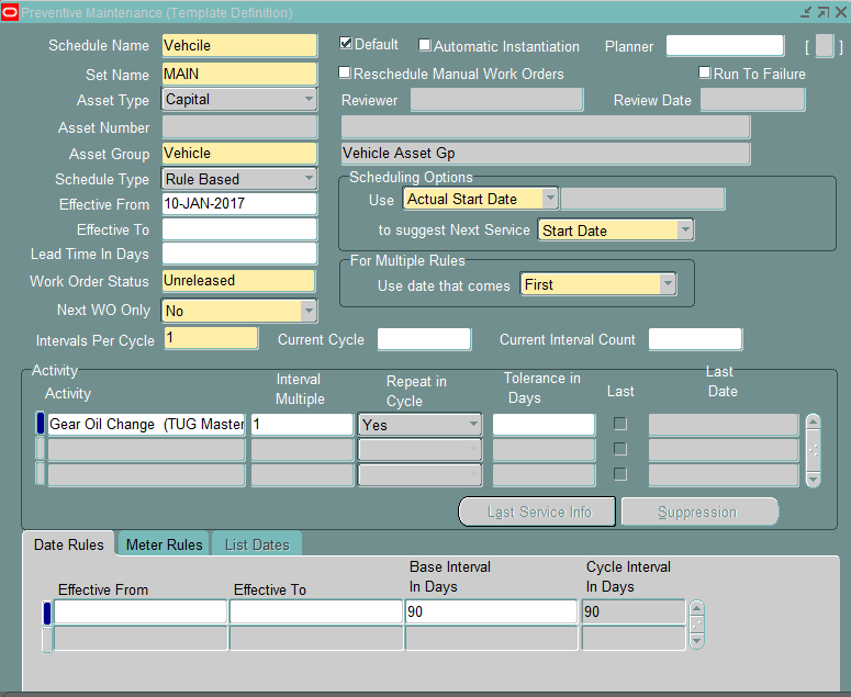 Preventive maintenance Schedule is not created against PM template ...