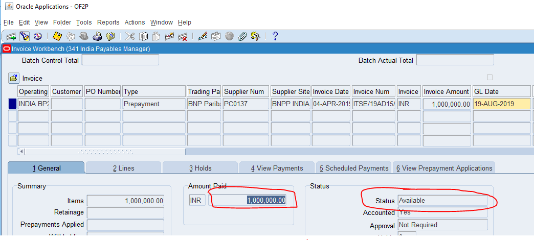 Unable to apply prepayment with standard invoice — oracle-mosc