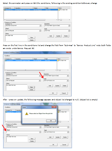 task UI: connectors condition business component list empty — oracle-mosc