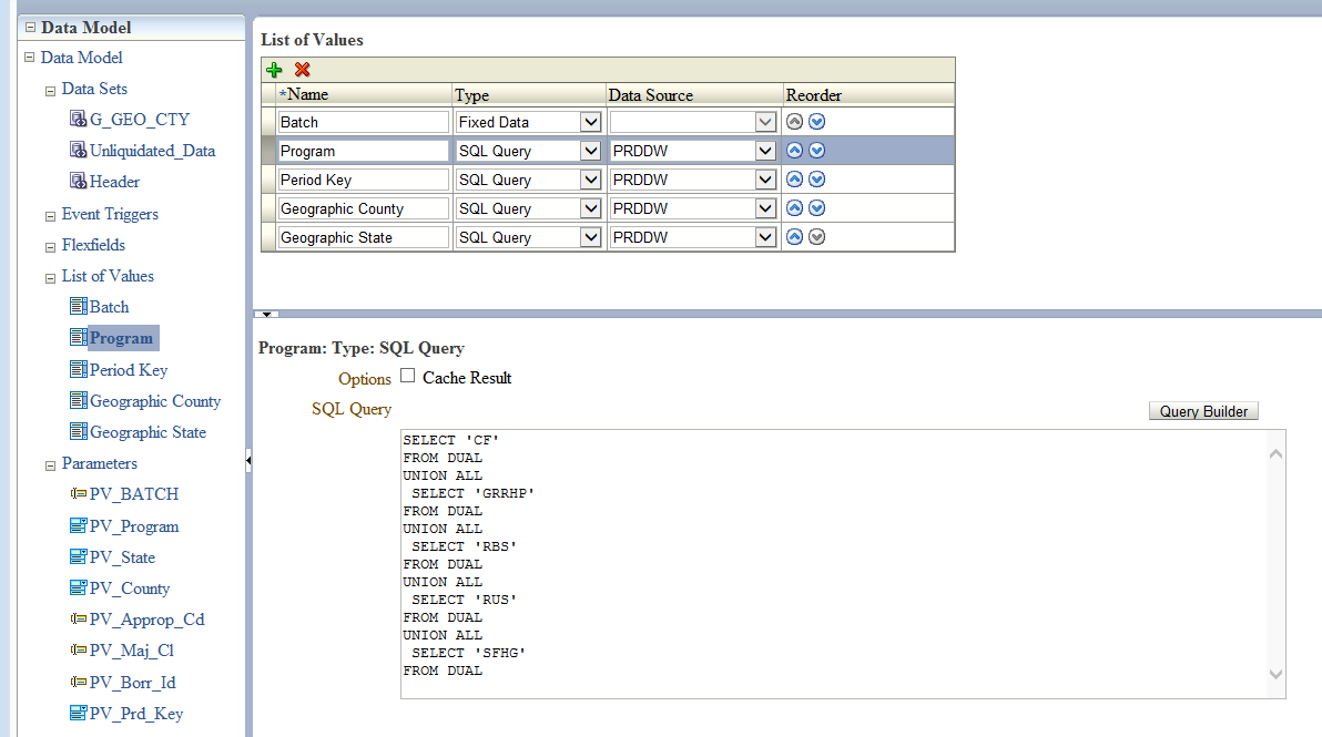 runReport - parameter values - List of Values SQL Query Type — oracle-mosc