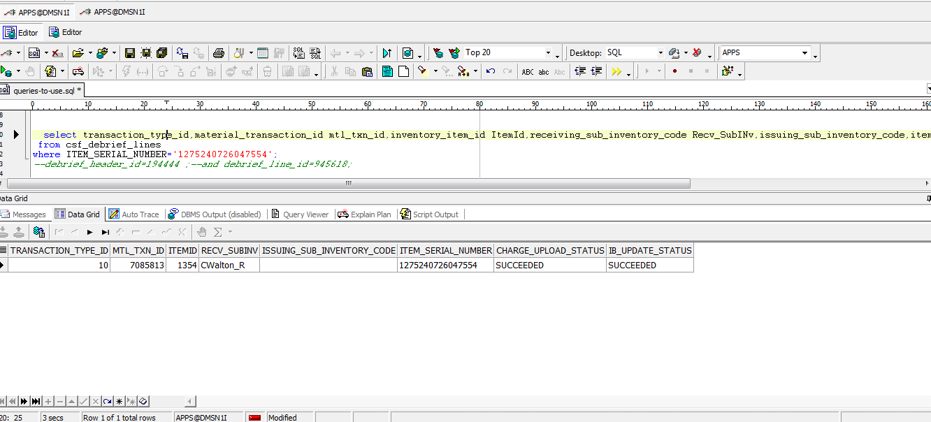 Only One Debrief Line found for the specific Serial #1275240726047554.PNG