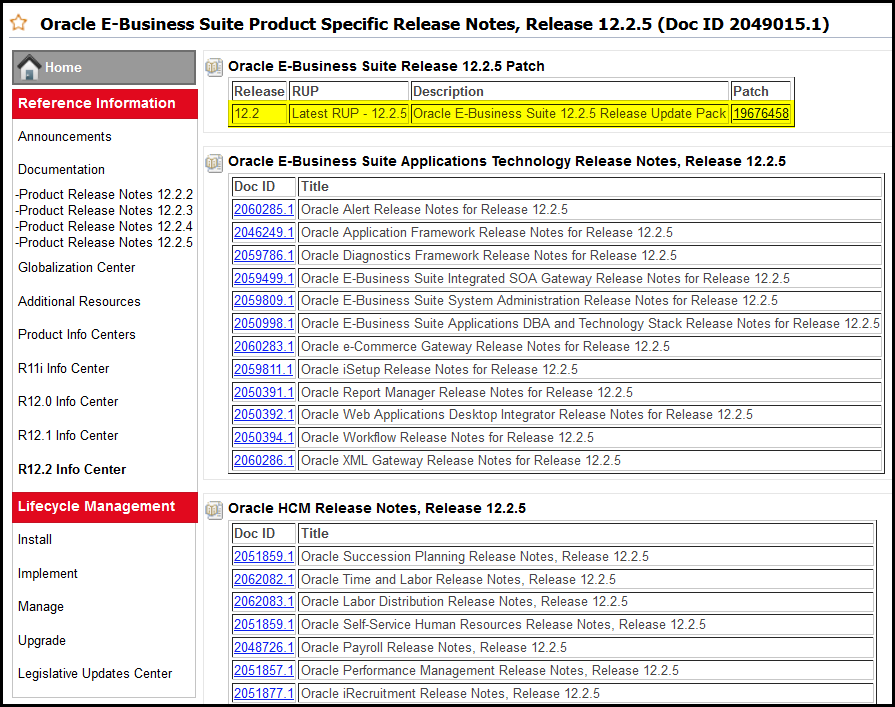 EBS Product Specific Release Notes for Release 12.2.5 Release - 12.2.5 ...