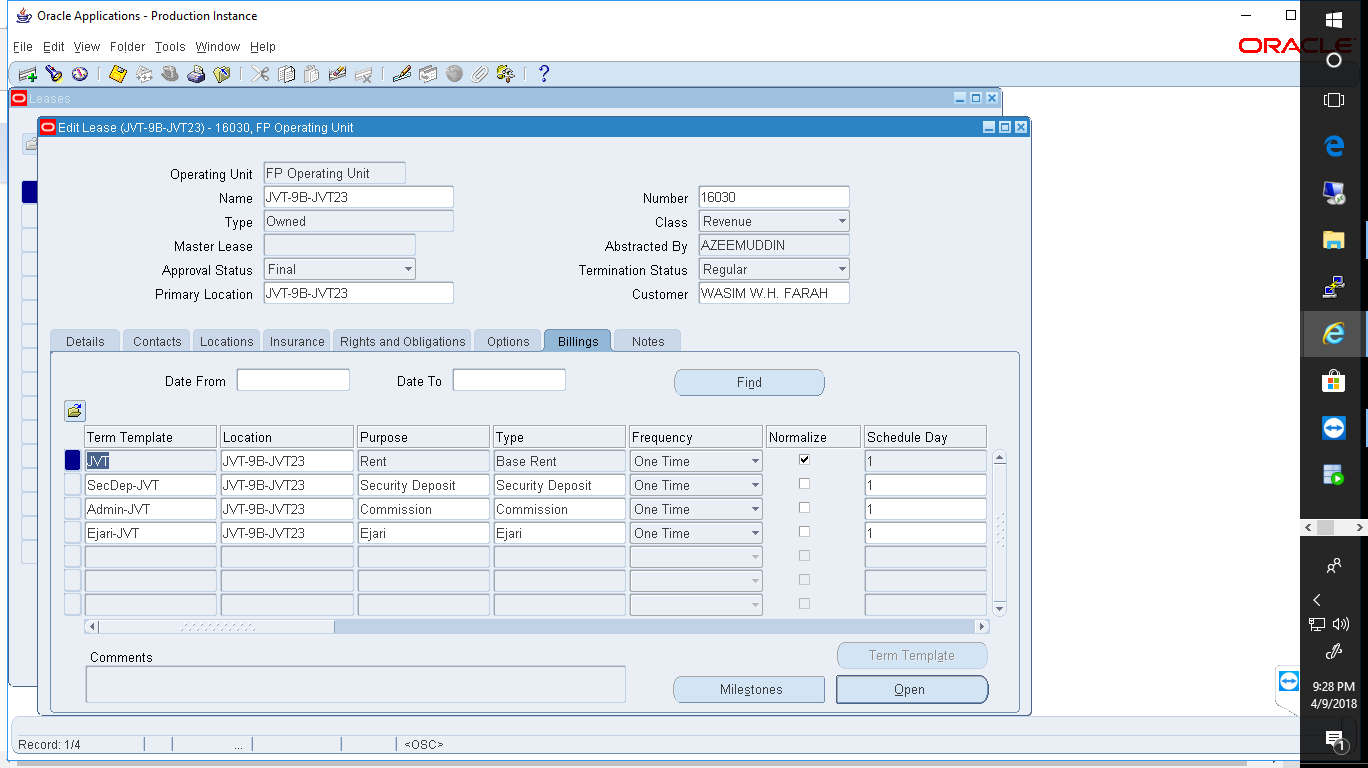 Oracle Ar is there any way to modify description for AR billing in lease ...