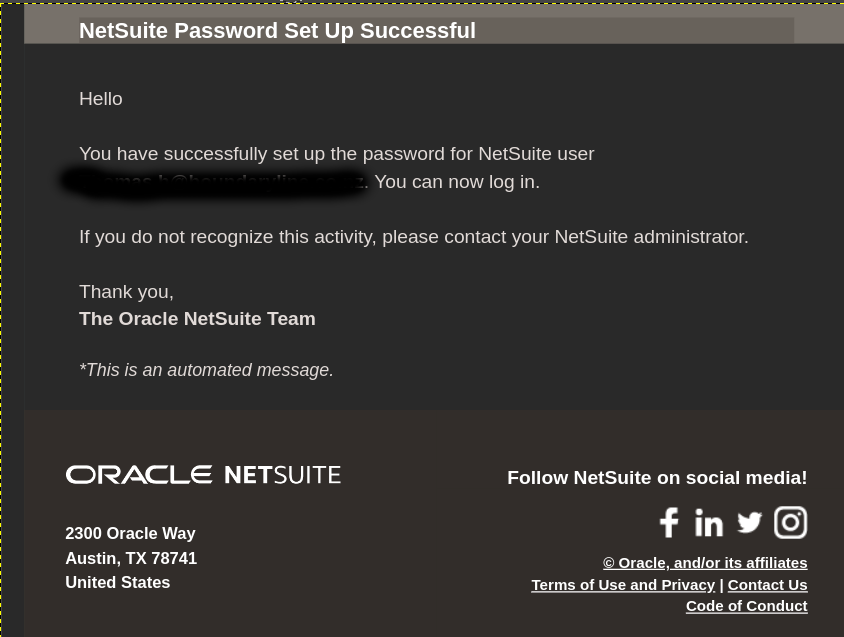 Where can I change the Template for NetSuite Password Set Up Successful
