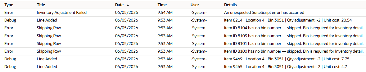 Unexpected Error with SuiteScript creating Inventory Adjustment ...
