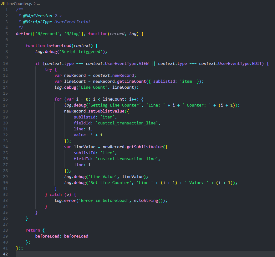 Need help with a small UserEventScript. Can't seem to setSublistValue ...