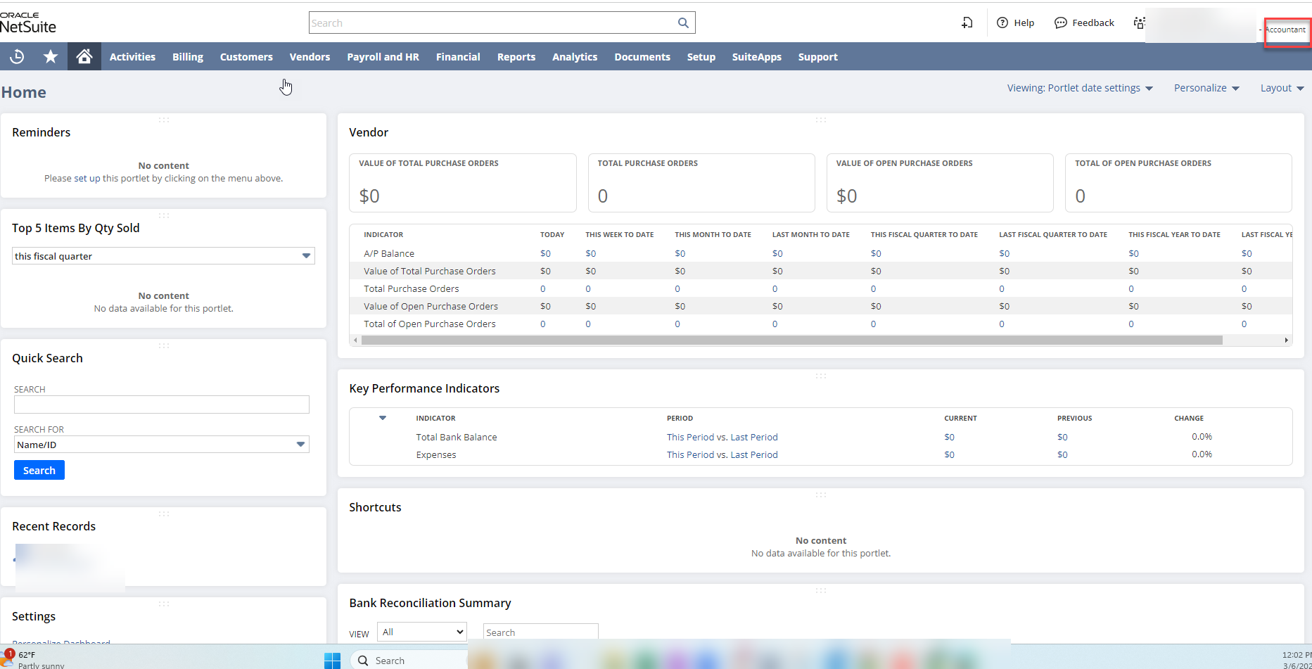 Why is my NetSuite Best Practice Role not loaded with Dashboards