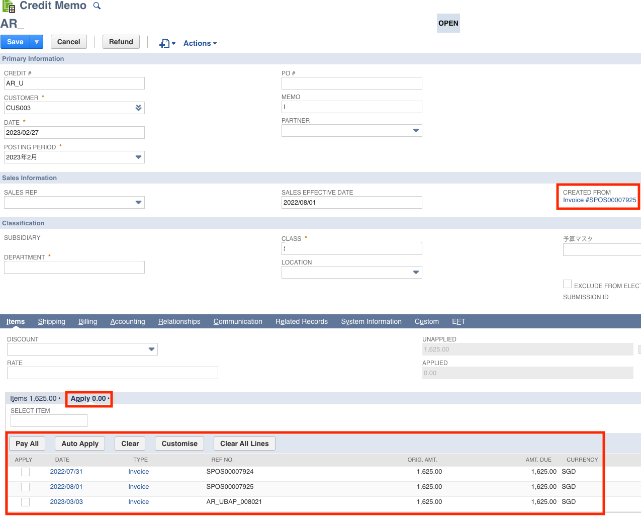 How to associate a credit memo with an invoice via CSV import ...