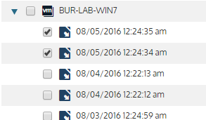 Unitrends Backup UI: Recover Tab with Backups Selected