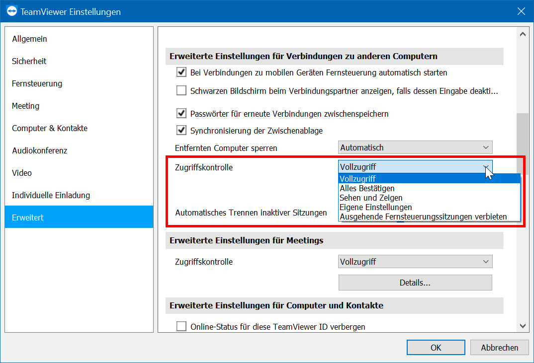 Den Zugriff einschränken TeamViewer Support