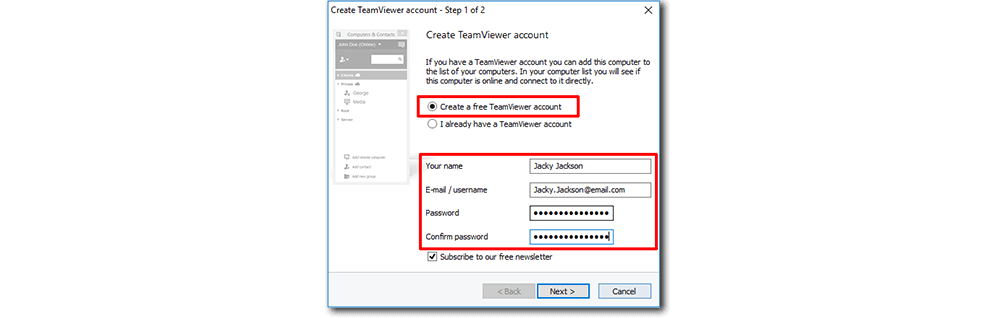 create free teamviewer account