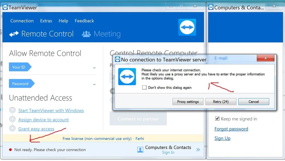 Not Ready Please Check Your Connection Proxy Teamviewer Support