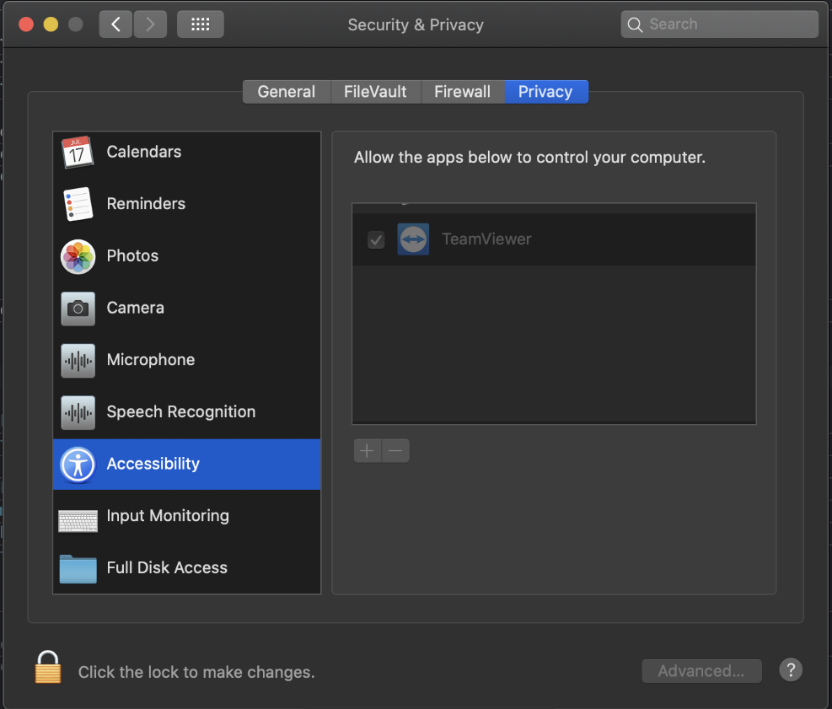 grant accessibility for teamviewer on mac