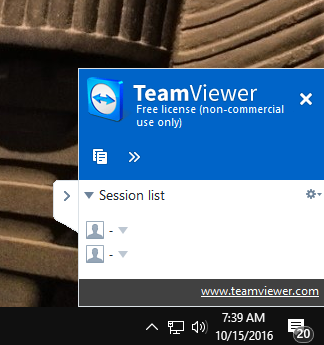 session list from HOST PC with Windows RD sessions showing in TV session list.