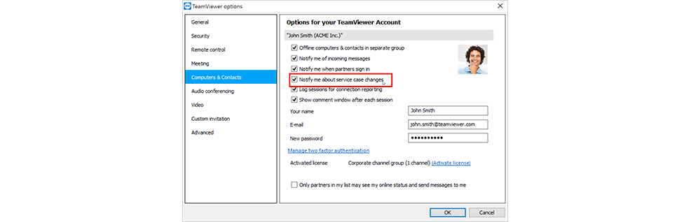 change the email for teamviewer license