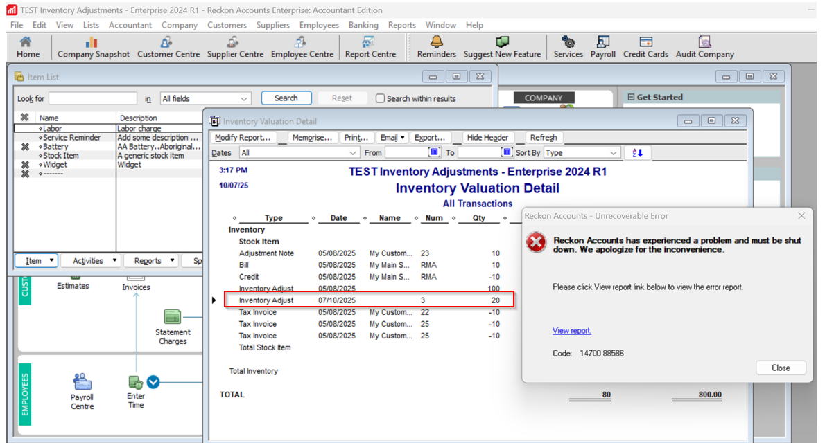 Inventory Adjustment Error