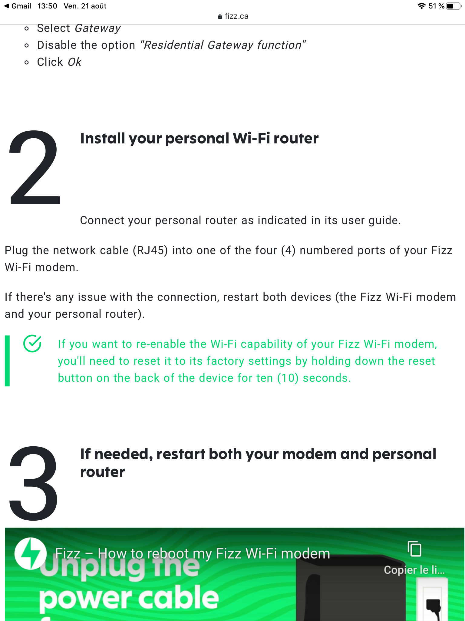 How to reset modem after being in bridge mode? — Fizz Community Hub
