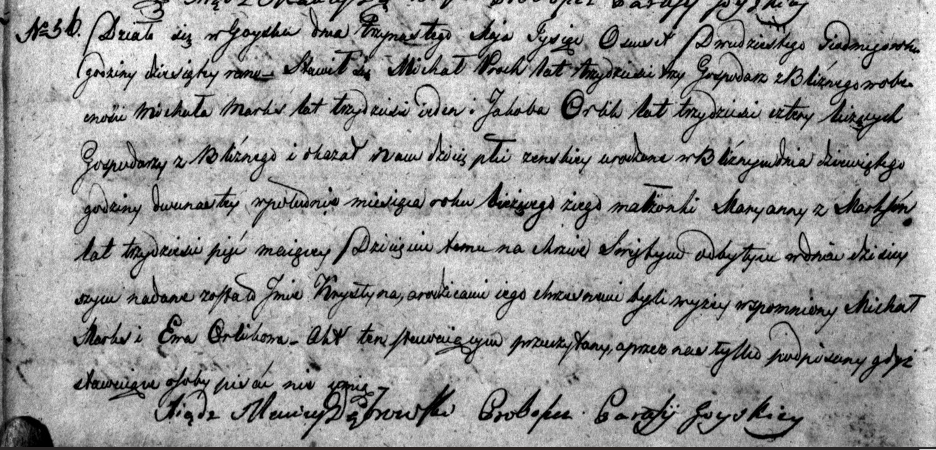 Birth record of Krystyna Proch year 1827 Record no 56 Gójsk Parish parents Michal Proch and Marianna Marks.png