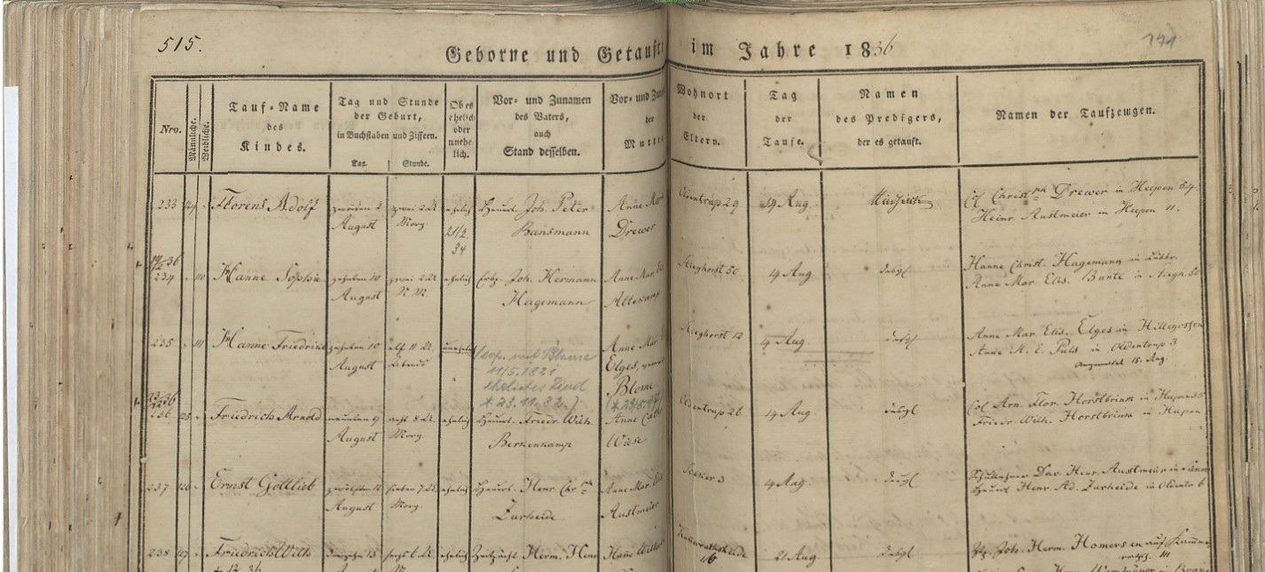 ZURHEIDE Ernst Gottlieb 1836 08 12 Baptism Heepen.jpg