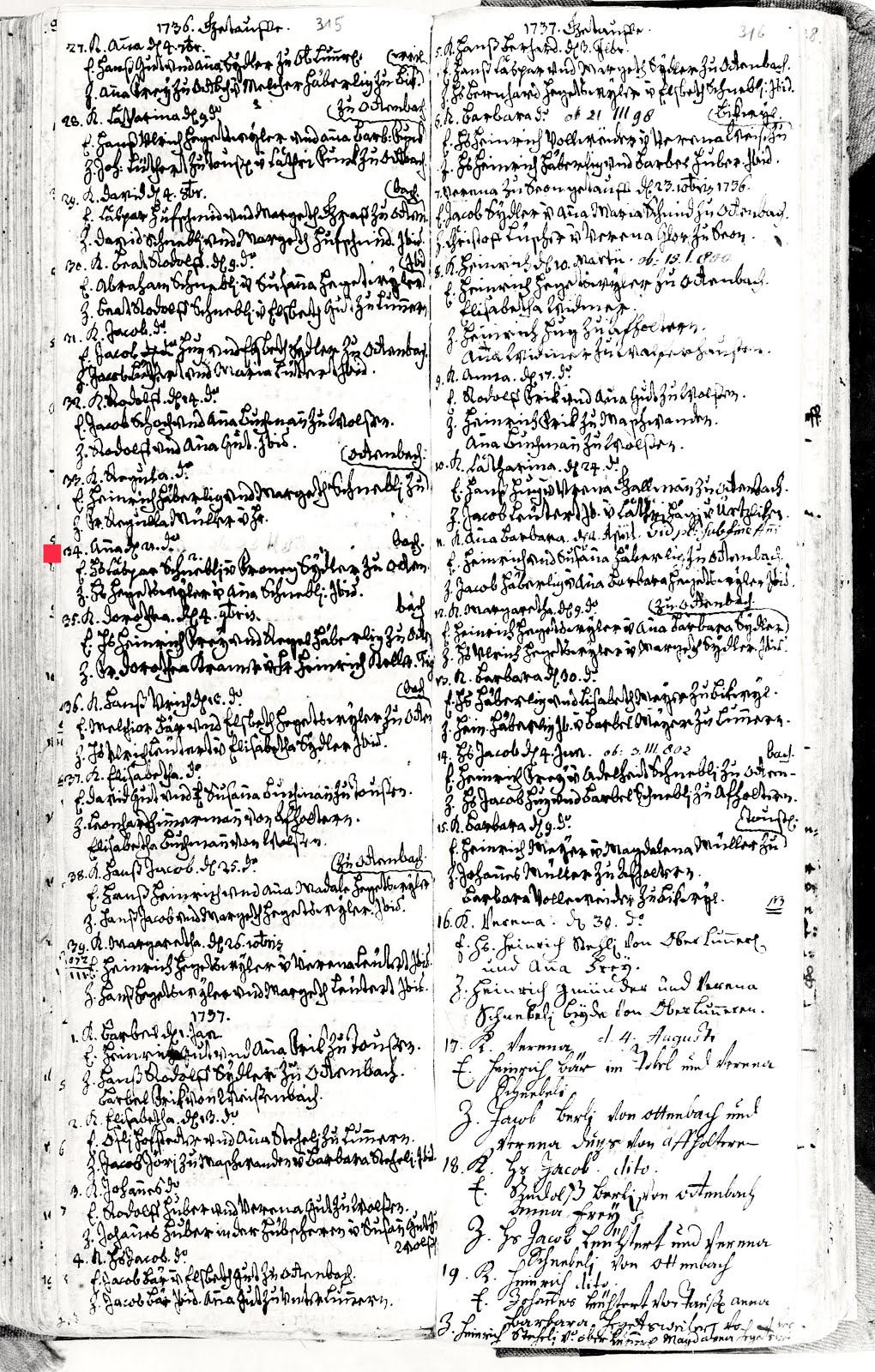 Barbara Sidler born 2 October 1736 film 8014328 page 340 w some mistakes by Pastor item 34.jpg