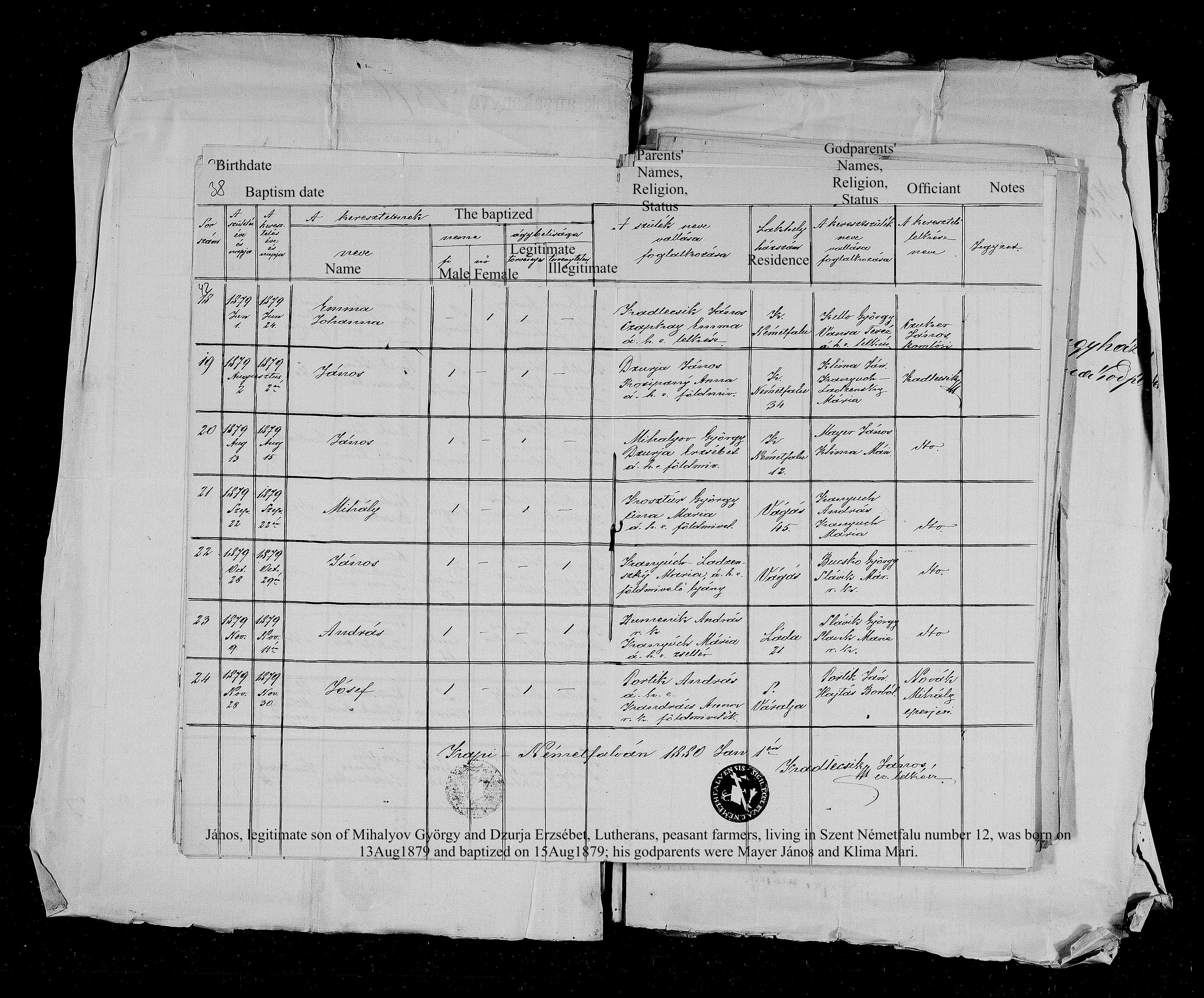 Mihalyov Janos Baptism.jpg