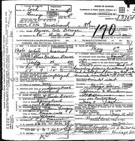 1930 Death Cerificate for Byron Cole Dowse, son of Julia Florence and Ernest Pinder Dowse.jpg