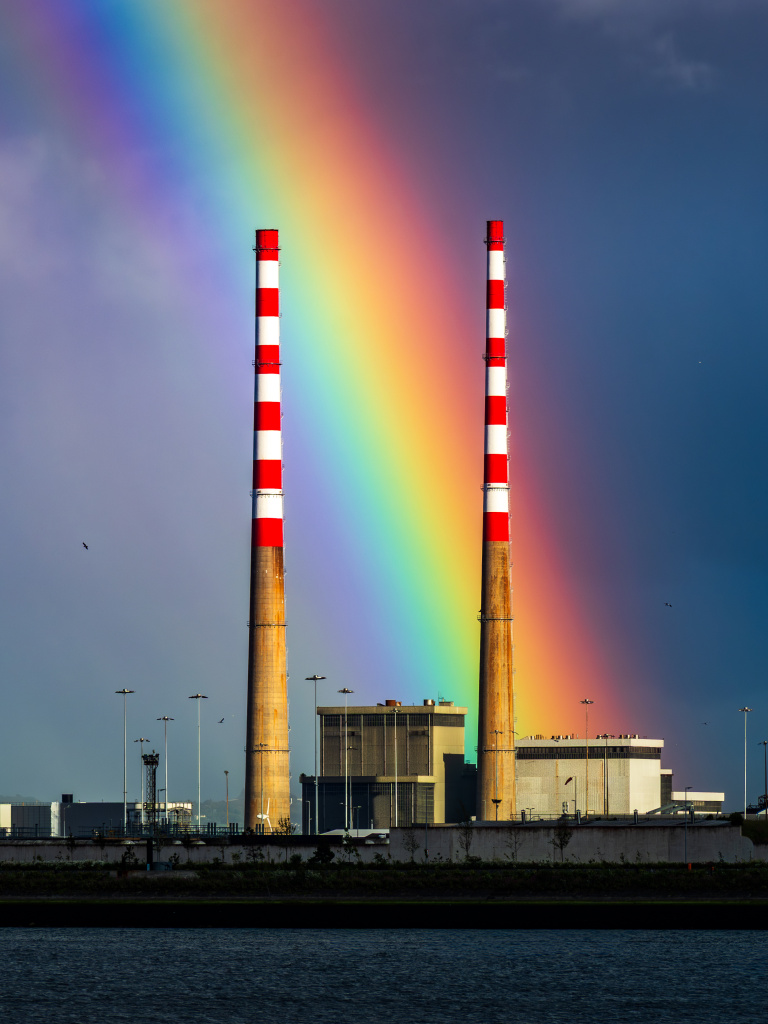 2026-06-04 Poolbeg Chimneys rainbow from Clontarf.jpg