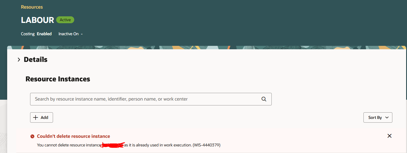 You cannot delete resource instance XXXXXX as it is already used in ...