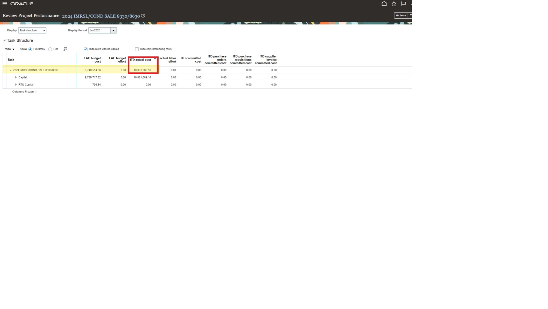 ITD actual cost — Cloud Customer Connect