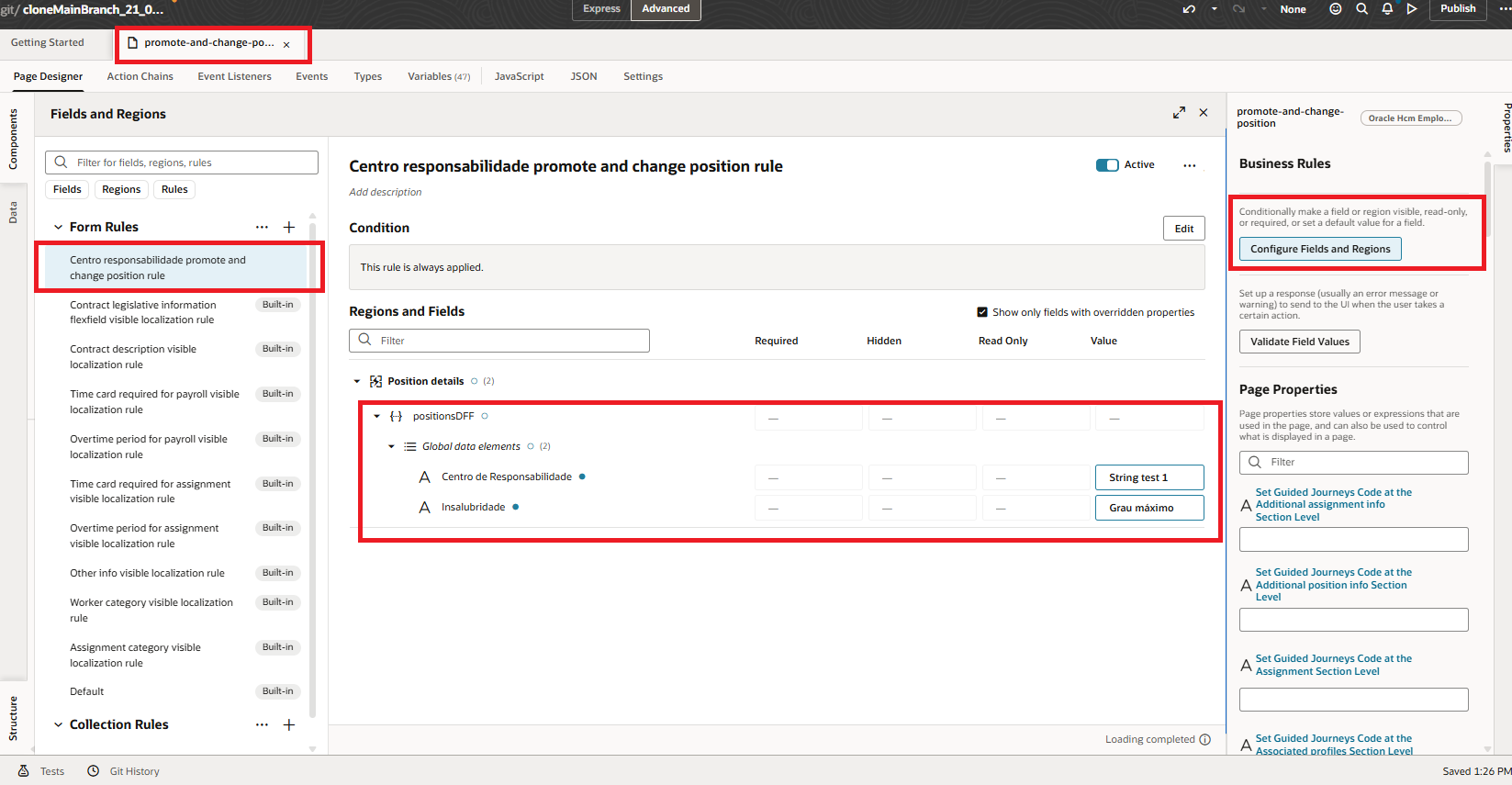 Set value in fields in the position details section of the promote and ...