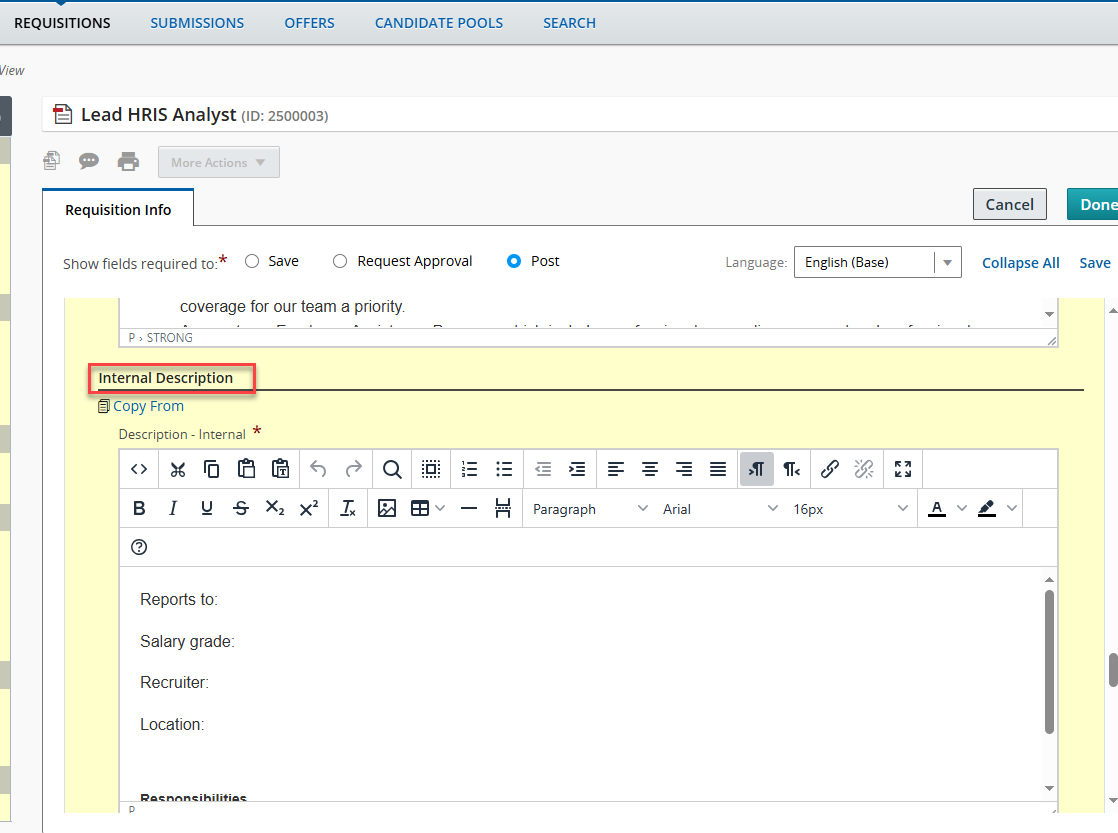 Edit requisition template — Cloud Customer Connect