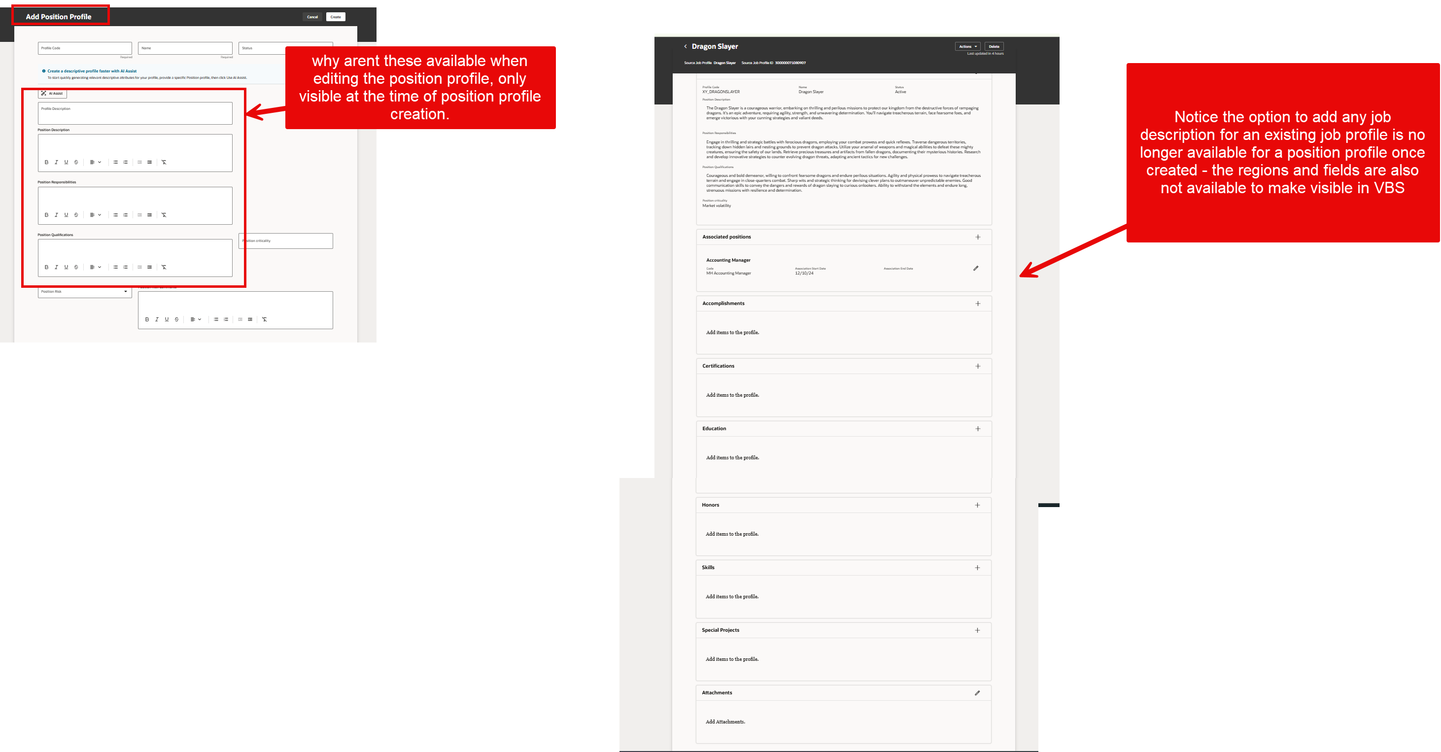 Unable to edit existing position profile job description fields in ...