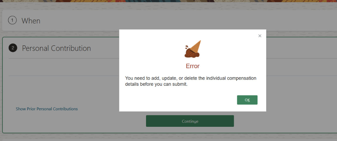Access Custom Error Message Need to Add Custom Error Message when Personal Contribution has no ...