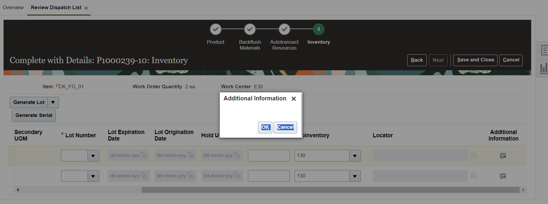 Add dff in Work Execution Inventory trainstop — Cloud Customer Connect