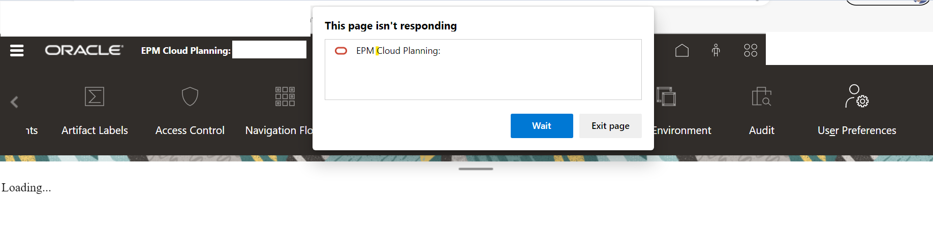 User Preferences popup to wait but after some time complete page ...