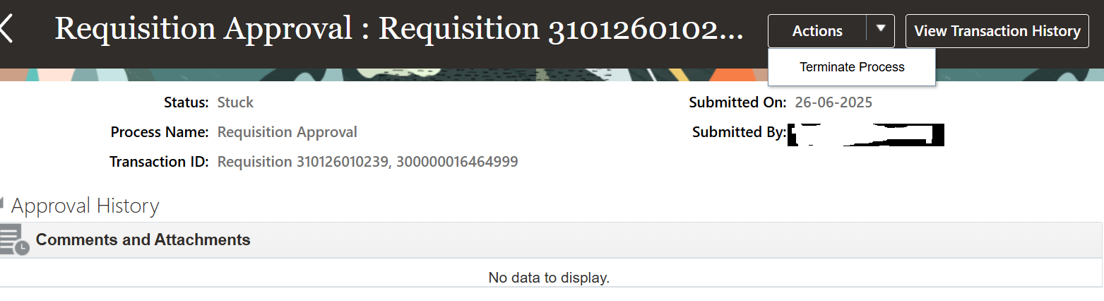 Purchase requisition is in stuck status at transaction console — Cloud ...