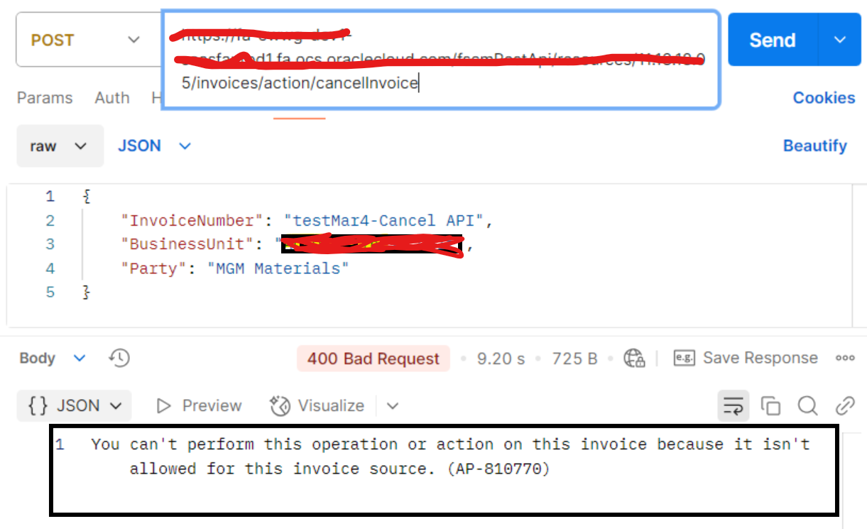 Unable to Cancel AP Invoice(I Supplier Portal) using Rest API. — Cloud ...