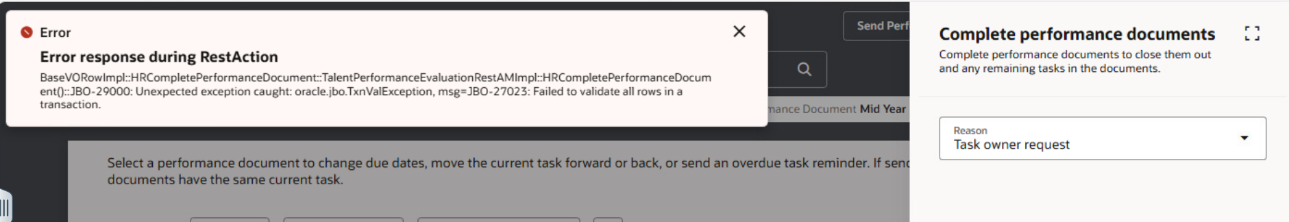 Error while completing performance document as Admin — Cloud Customer ...