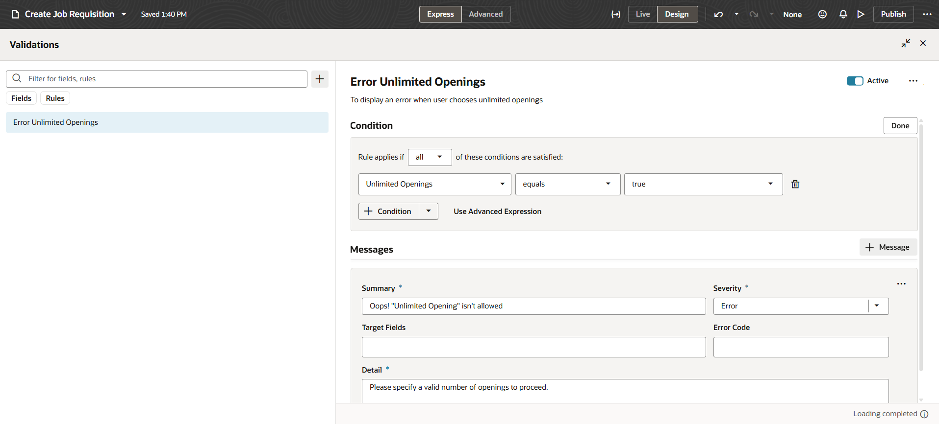 Error when user chooses unlimited opening — Cloud Customer Connect