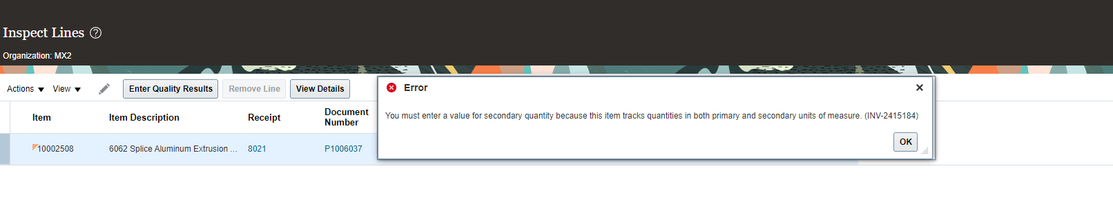 Getting an error while doing the inspection of a receipt — Cloud ...