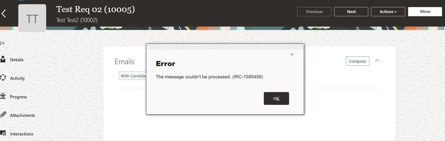 Getting error while sending message to candidate for interview — Cloud ...