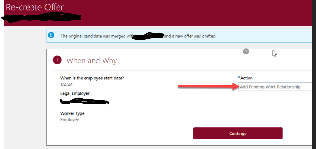 Redraft offer of pending worker, action is Add pending work ...