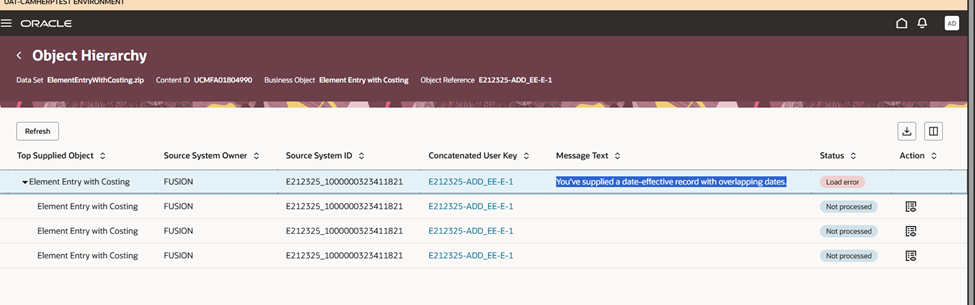 Element Entries with Costing HDL Load Error — Cloud Customer Connect
