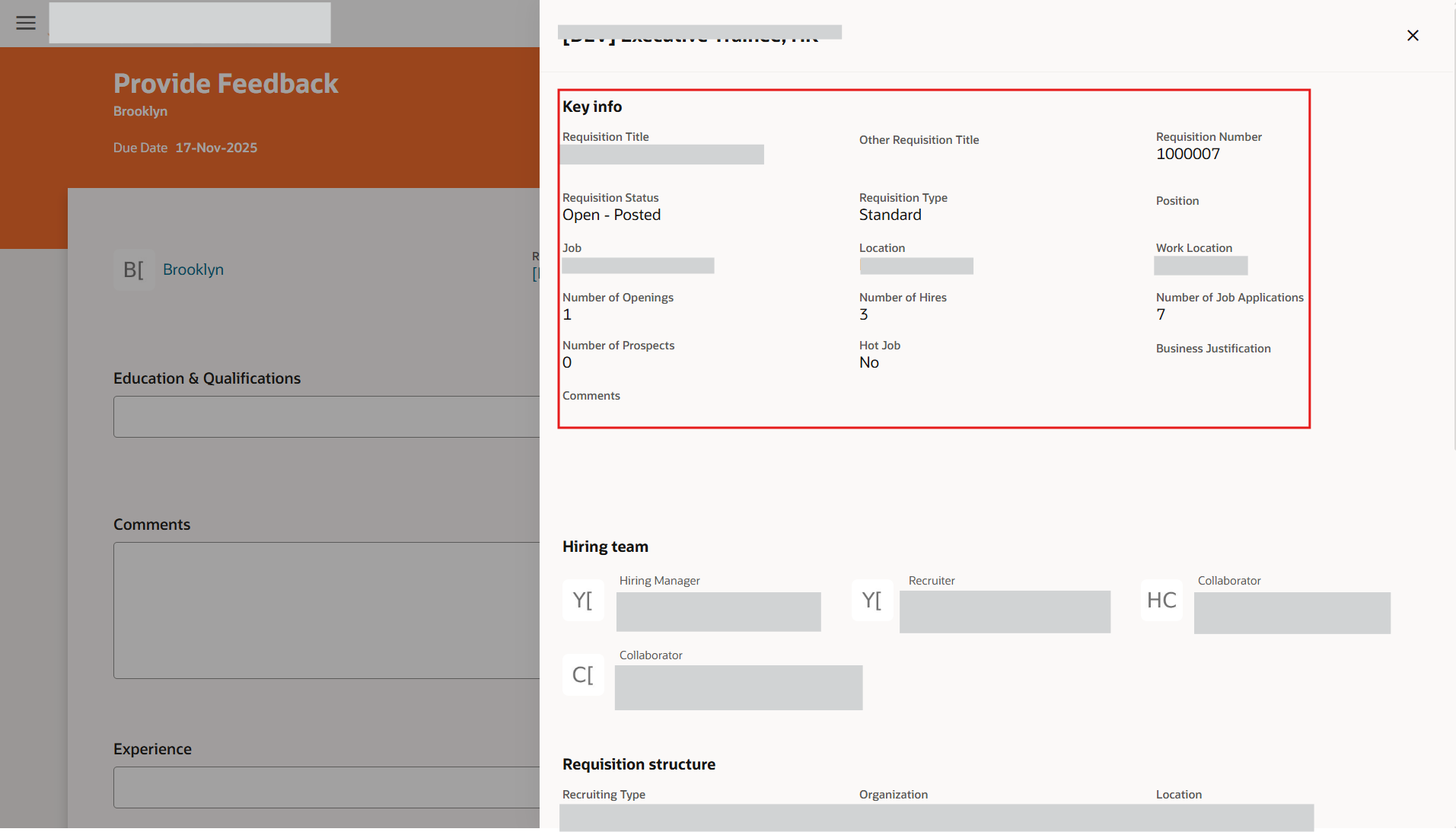 Redwood - Provide Feedback Requisition Details field can be hidden ...