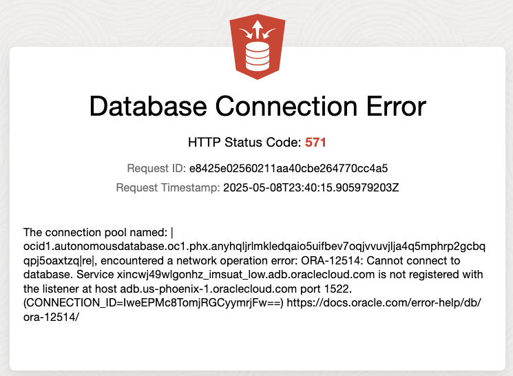 URGENT: Database Connection Error HTTP Status Code: 571 — Cloud ...