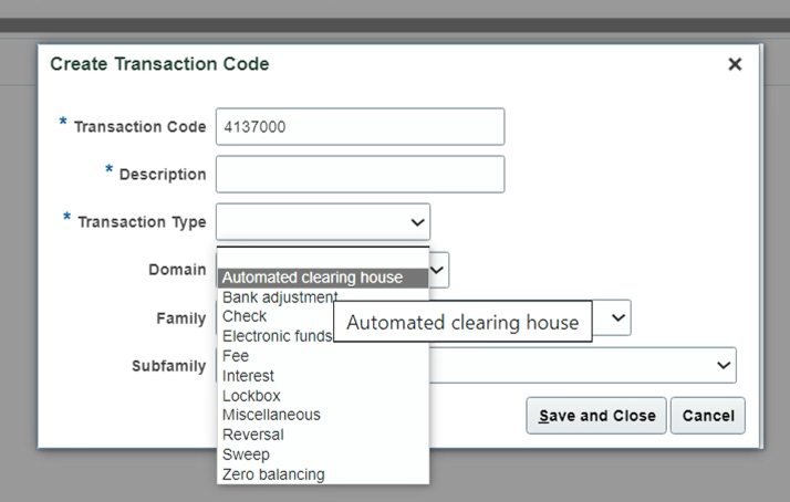 Bank Statement transaction code -4137000 — Cloud Customer Connect