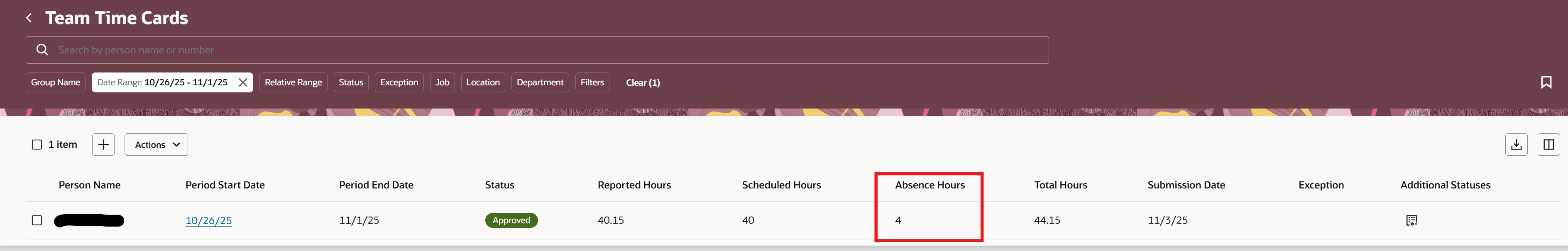 Absence hours is not displaying on the timecard — Cloud Customer Connect